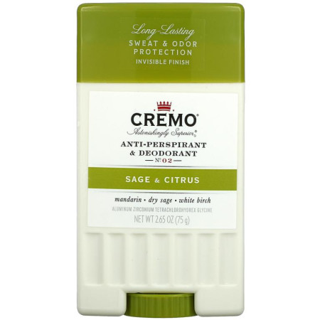 Cremo, 땀 억제제 & 데오드란트, No. 2, Sage & Citrus, 2.65 oz (75 g)