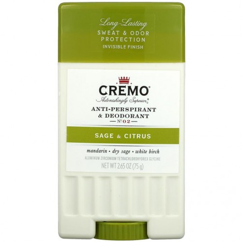 Cremo, 땀 억제제 & 데오드란트, No. 2, Sage & Citrus, 2.65 oz (75 g)