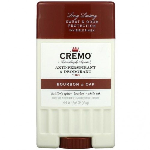 Cremo, 땀 억제제 & 데오드란트, No. 8, Bourbon & Oak, 2.65 oz (75 g)