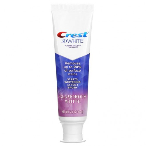 Crest, 3D White, 충치 예방 불소 치약, 글래머러스 화이트, 107g(3.8oz)