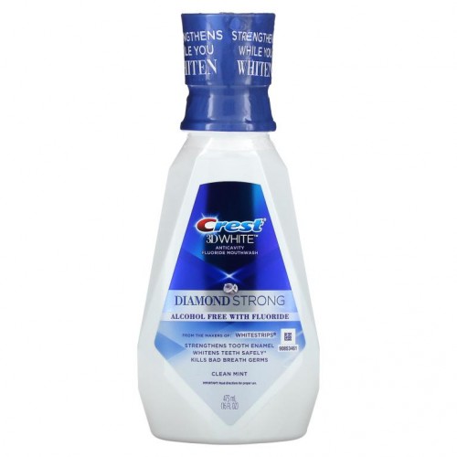 Crest, 3D White, 다이아몬드 스트롱, 충치 예방 불소 구강 청결제, 알코올 무함유, 클린 민트, 473ml(16fl oz)