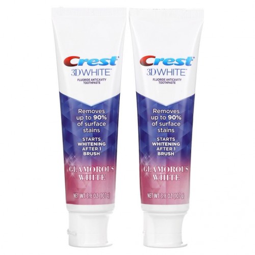 Crest, 3D White, Fluoride Anticavity Toothpaste, Glamorous White, 2 Pack, 3.8 oz (107 g) Each