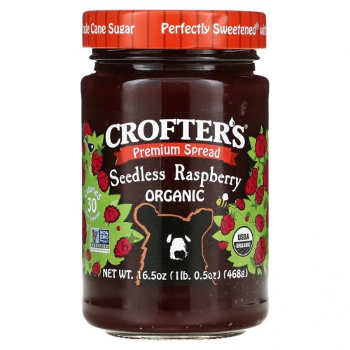Crofter's Organic, 유기농 프리미엄 스프레드, 씨가 없는 라즈베리, 16.5 oz (468 g)