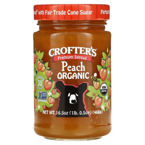 Crofter's Organic, 유기농 프리미엄 스프레드, 복숭아, 468g(16.5oz)