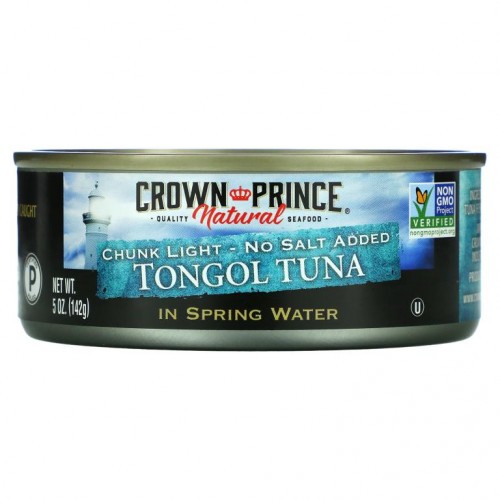 Crown Prince Natural, 통골 참치, 청크 라이트 - 무가염, 샘물 처리, 142g(5oz)