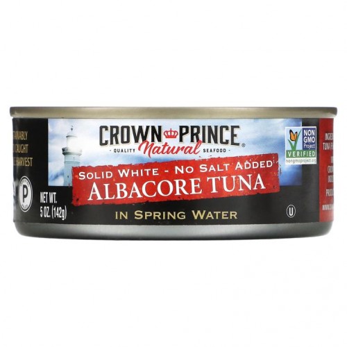 Crown Prince Natural, 아바코어 참치, 솔리드 화이트 - 무염, 스프링 워터 함유, 5 oz (142 g)