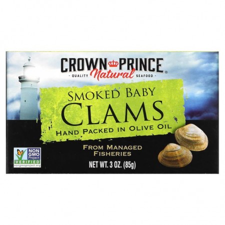 Crown Prince Natural, 올리브오일에 절인 훈제 바지락, 85g(3oz)