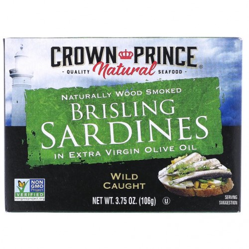 Crown Prince Natural, Brisling Sardines in Extra Virgin Olive Oil, 3.75 oz (106 g)