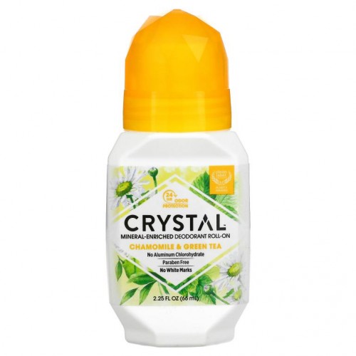 Crystal Body Deodorant, 천연 데오드란트 롤 온, 카모마일 & 녹차, 2.25 fl oz(66 ml)
