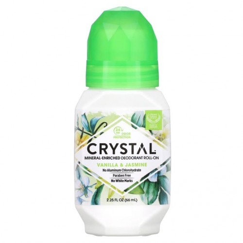 Crystal Body Deodorant, 미네랄 강화 데오드란트 롤온, 바닐라 & 재스민, 66ml(2.25fl oz)