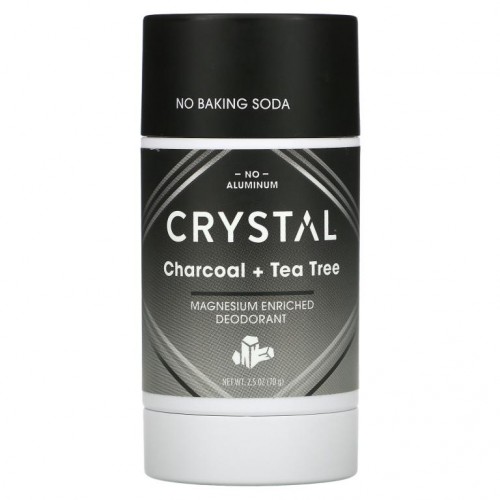 Crystal Body Deodorant, Magnesium Enriched 데오드란트, Charcoal + Tea Tree, 2.5 oz (70 g)
