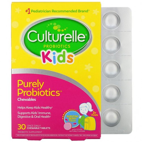 Culturelle, 어린이용, 순수 프로바이오틱스 츄어블 정, 3세 이상, 강한 베리 맛, 츄어블 정 30정