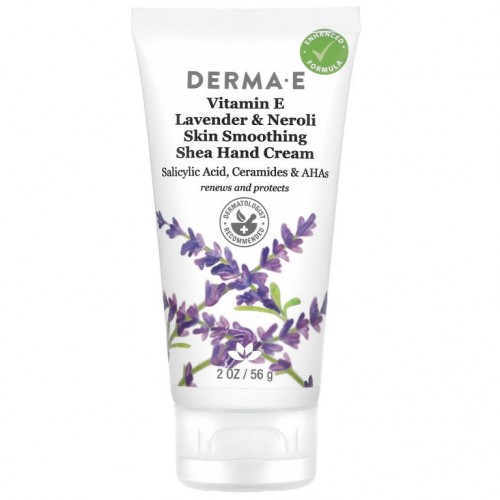 DERMA E, 스킨 스무딩 시어버터 핸드 크림, 비타민E, 라벤더 & 네롤리, 56g(2oz)