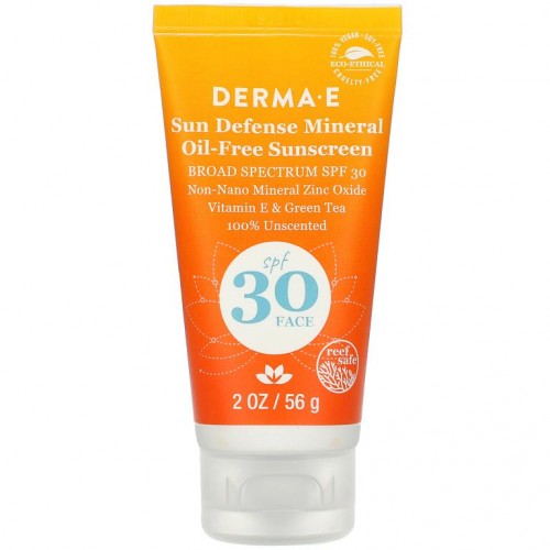 DERMA E, 햇빛 차단 미네랄 오일 무함유 자외선 차단제, SPF 30, 무향, 56g(2oz)