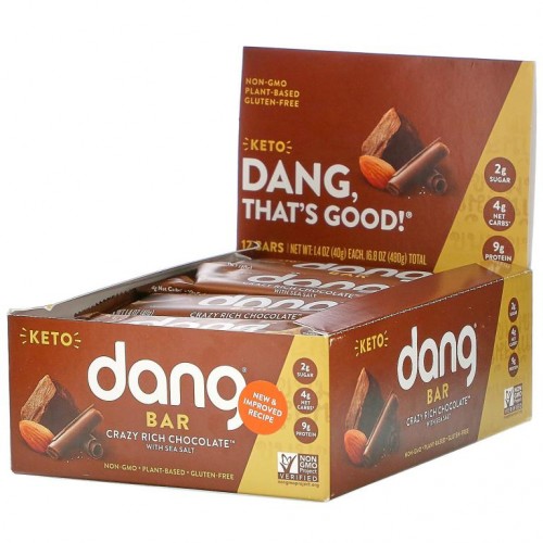 Dang, 케토 바, 바다 소금 함유 크레이지 리치 초콜릿, 12개입, 개당 40g(1.4oz)