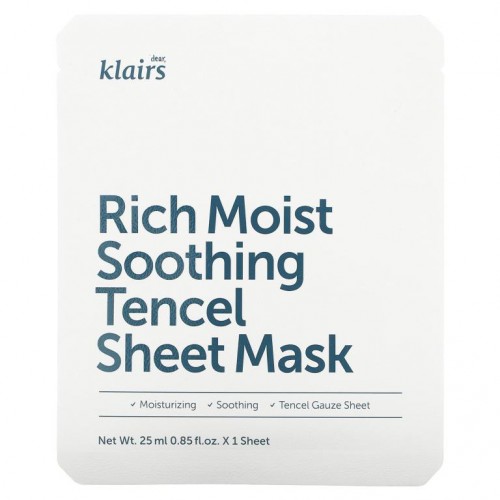 Dear, Klairs, 리치 모이스트 수딩 텐셀 뷰티 시트 마스크, 1개입, 25ml(0.85fl oz)