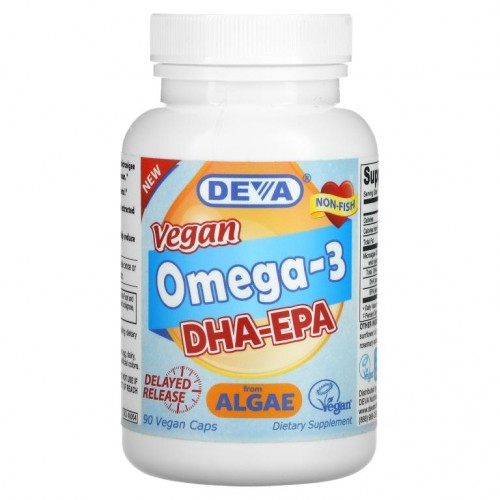 Deva, 비건, 오메가3, DHA-EPA, 200mg, 베지 캡슐 90정