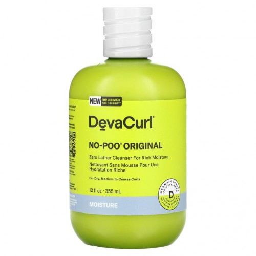 DevaCurl, No-Poo Original, 수분이 풍부한 거품 없는 클렌저, 건조한 중간 굵기 컬, 355ml(12fl oz)