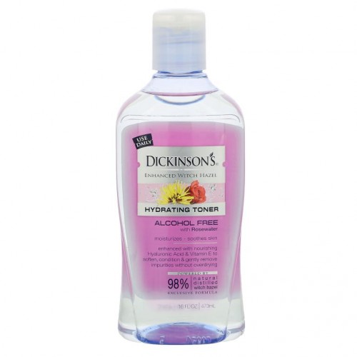 Dickinson Brands, 인헨스드 위치하젤, 로즈워터 함유 하이드레이팅 토너, 알코올 무함유, 473ml(16fl oz)