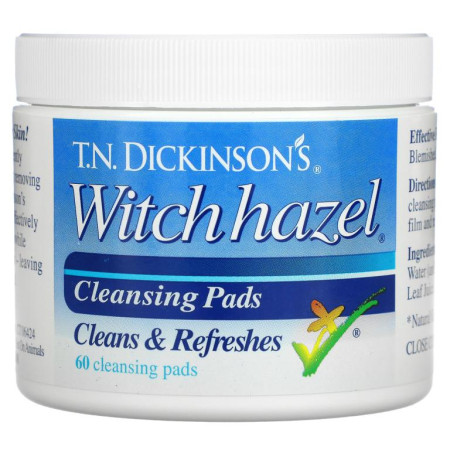 Dickinson Brands, T.N. Dickinson's Witch Hazel 클렌징 패드, 패드 60개입, 지름 5.41cm(2.13in)