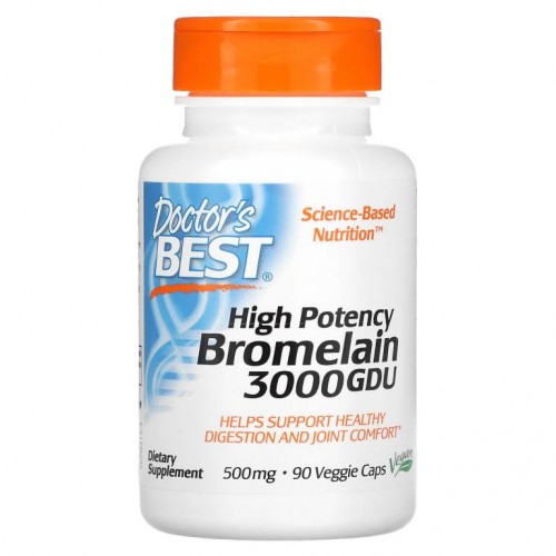 Doctor's Best, 고효능 브로멜라인, 3,000GDU, 500mg, 베지 캡슐 90정
