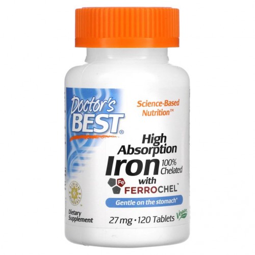 Doctor's Best, 고흡수율 철분 보충제, Ferrochel 함유, 27mg, 120정