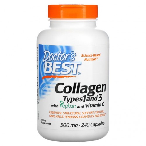Doctor's Best, 콜라겐 1형 및 3형, 펩탄 및 비타민C, 500mg, 캡슐 240정