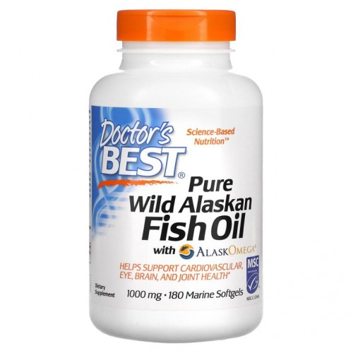 Doctor's Best, AlaskOmega 함유 순수 야생 알래스카 피쉬 오일, 1,000mg, 마린 소프트젤 180정
