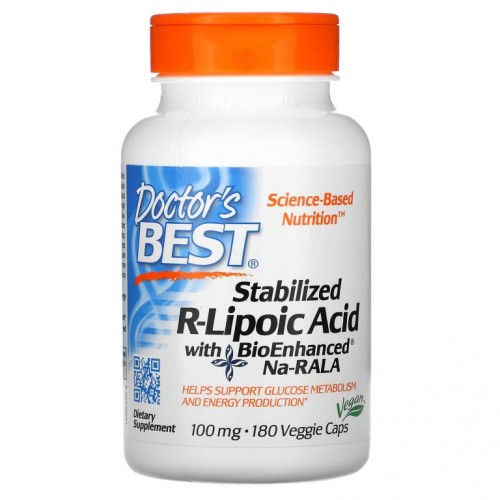 Doctor's Best, BioEnhanced Na-RALA 함유 안정화 R-리포산, 100mg, 베지 캡슐 180정