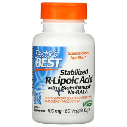 Doctor's Best, BioEnhanced Na-RALA 함유 안정화 R-리포산, 100mg, 베지 캡슐 60정