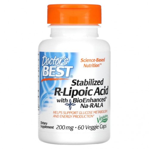 Doctor's Best, BioEnhanced Na-RALA 함유 안정화 R-리포산, 200mg, 베지 캡슐 60정