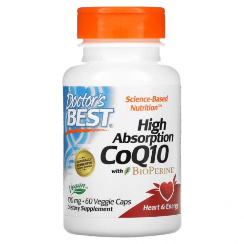 Doctor's Best, BioPerine 함유 고흡수 CoQ10, 100mg, 베지 캡슐 60정
