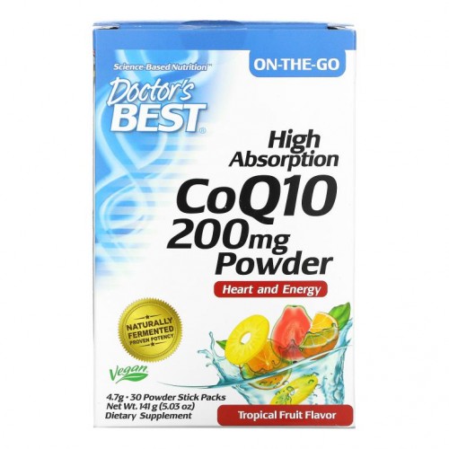 Doctor's Best, 고흡수 CoQ10 분말, 열대 과일 맛, 200mg, 분말 스틱 팩 30포, 각 4.7g