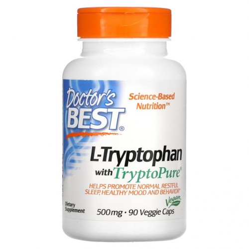 Doctor's Best, L-Tryptophan with TryptoPure, 500 mg, 90 식물성 캡슐