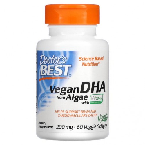 Doctor's Best, Life’s DHA가 함유된 조류 추출 비건 DHA, 200mg, 베지 소프트젤 60정