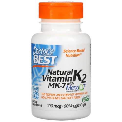 Doctor's Best, MenaQ7 함유 천연 비타민K2 MK-7, 100mcg, 베지 캡슐 60정