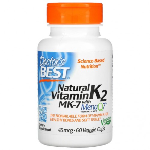 Doctor's Best, MenaQ7 함유 천연 비타민K2 MK-7, 45mcg, 베지 캡슐 60정