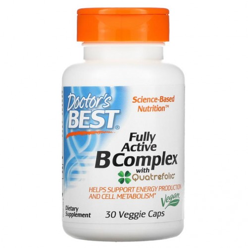 Doctor's Best, Quatrefolic 함유 완전 활성 B 복합체, 베지 캡슐 30정