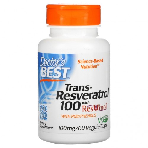 Doctor's Best, ResVinol 함유 트랜스-레스베라트롤 100, 100mg, 베지 캡슐 60정