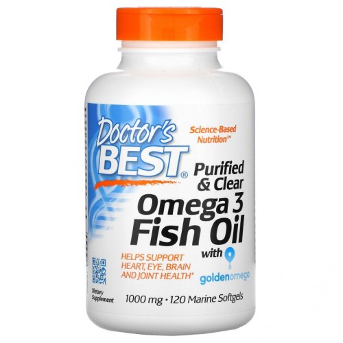Doctor's Best, 골든 오메가 함유 퓨러파이드 & 클리어 오메가3 피쉬 오일, 1,000mg, 마린 소프트젤 120정