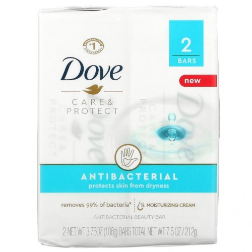 Dove, 케어 & 프로텍트, 안티박테리아 뷰티 바, 2개입, 각 106g(3.75oz)