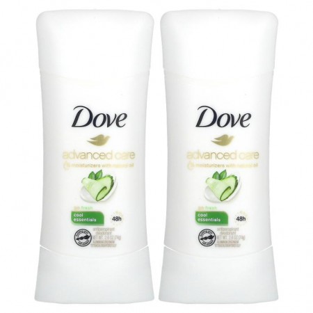 Dove, Advanced Care, 땀 억제 데오드란트, 고 프레시, 2팩, 각 74g(2.6oz)