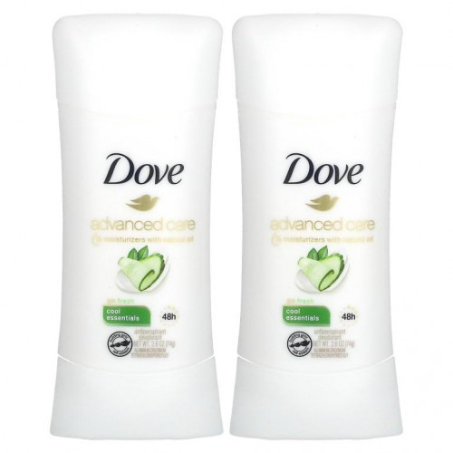 Dove, Advanced Care, 땀 억제 데오드란트, 고 프레시, 2팩, 각 74g(2.6oz)