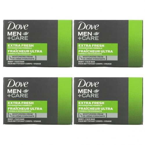 Dove, Men+Care, 바디 + 페이스 바, 엑스트라 프레시, 바 4개, 각 113g(4oz)