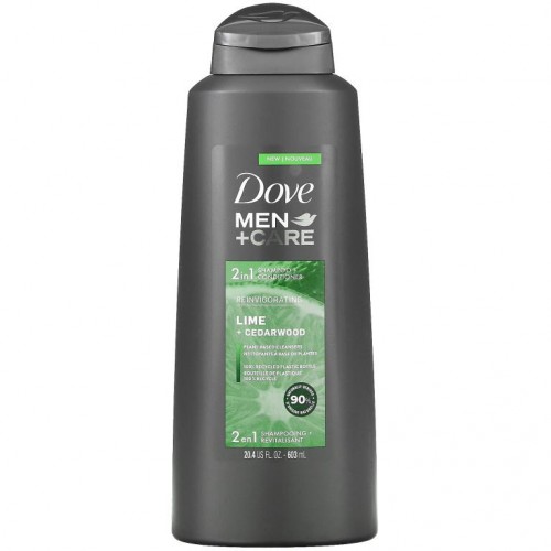 Dove, Men+Care, 2 In 1 샴푸 + 컨디셔너, 활력 부여, 라임 + 시더우드, 603ml(20.4fl oz)