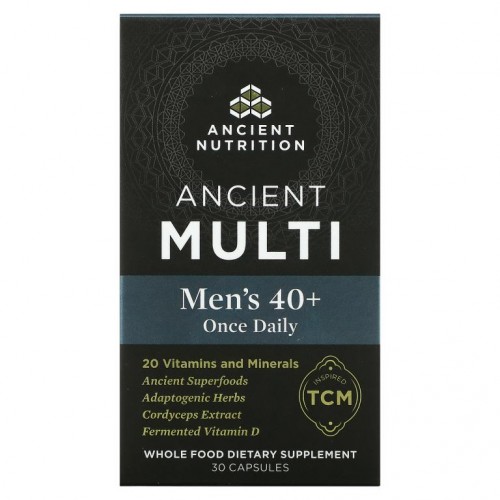 Dr. Axe / Ancient Nutrition, 에인션트 멀티, 만 40세 이상 남성용, 매일 1회 복용, 캡슐 30정