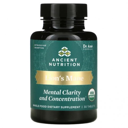 Dr. Axe / Ancient Nutrition, 노루궁뎅이버섯, 맑은 정신 및 집중력 증진, 30정