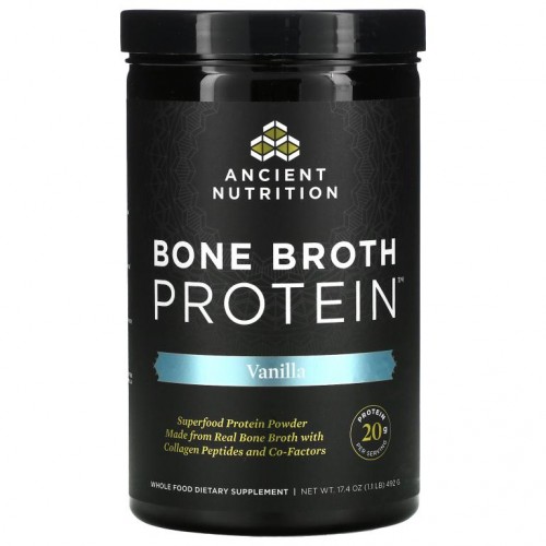 Dr. Axe / Ancient Nutrition, Bone Broth 단백질, 바닐라, 492g(17.4oz)