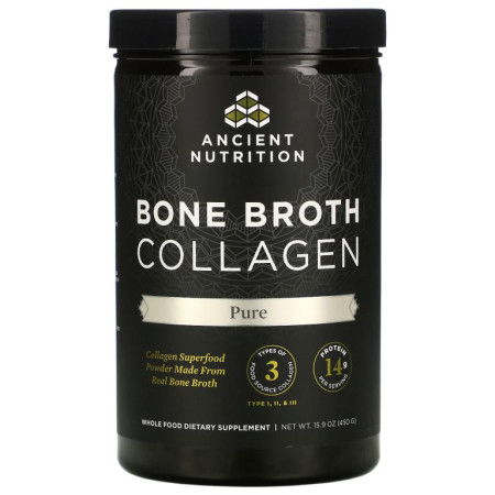 Dr. Axe / Ancient Nutrition, Bone Broth Collagen, 순수, 450g(15.9oz)