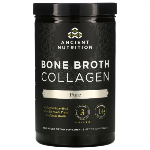 Dr. Axe / Ancient Nutrition, Bone Broth Collagen, 순수, 450g(15.9oz)